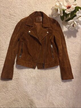 Blank NYC Chestnut Brown Genuine Suede Leather Moto Jacket